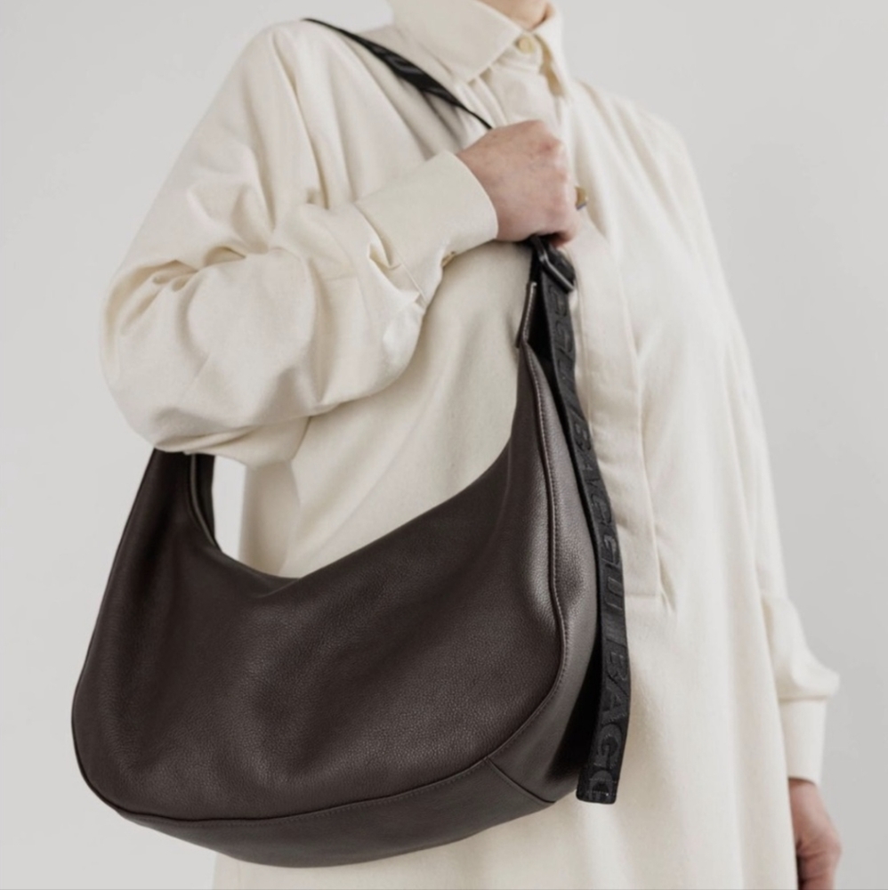 Baggu deadstock brown leather crescent bag